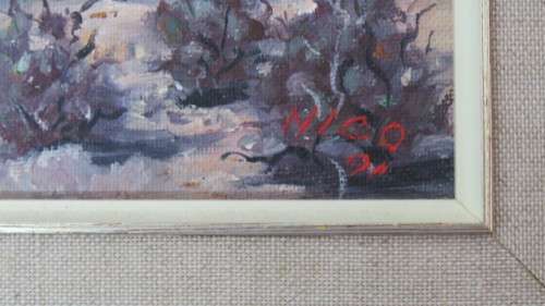 Lovely Framed Original Acrylic on Canvas Painting Karoo Landscape With Sheep/ Windmill. Signed Nico