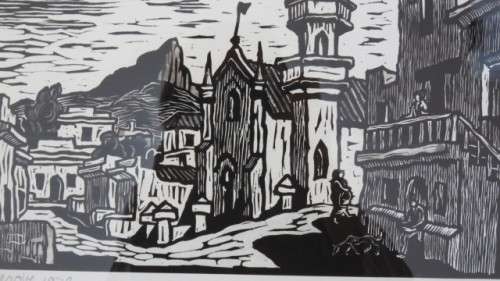 S.A. Artist Gregoire Boonzaaier (1909-2005) Framed `Bo-Kaap With Mosque` 1978 Linocut. Signed