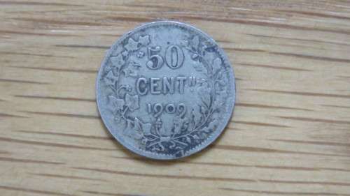 Belgium 1909 Silver Fifty Centime Coin 2.4g