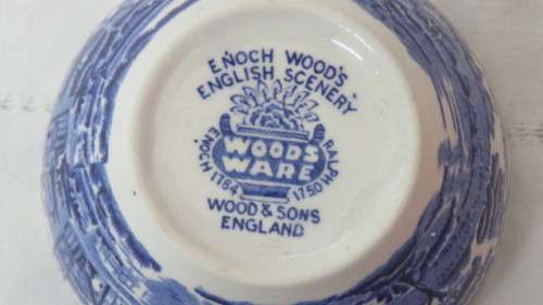 Lovely Vintage Enoch Wood`s `English Scenery` Woods Ware Semi-Porcelain Sugar Bowl H: 6 cm