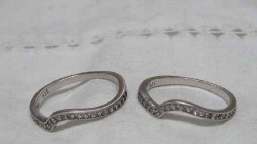 Gorgeous Sterling Silver Cuddle Triple Set Ring With Clear Stones Size R 7.7g