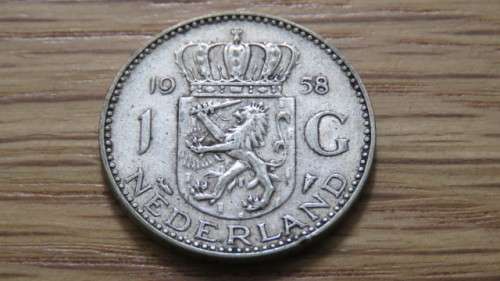 Netherlands 1958 Silver One Gulden 6.5 g