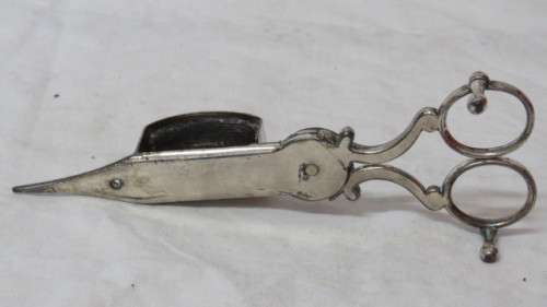 Lovely Vintage Silver Metal Candle Snuffer Half Round Box. One foot Missing L: 16 cm