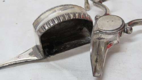 Lovely Vintage Silver Metal Candle Snuffer Half Round Box. One foot Missing L: 16 cm
