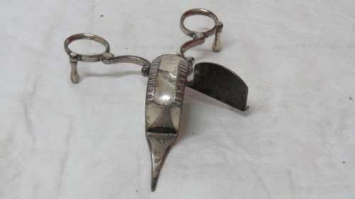 Lovely Vintage Silver Metal Candle Snuffer Half Round Box. One foot Missing L: 16 cm