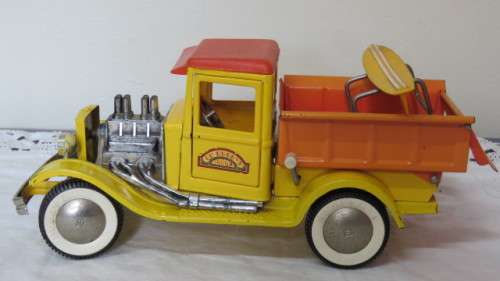 Stunning Vintage Rare Buddy L `Surf n Dump` Hot Rod Pressed Steel Surf Truck L: 27, 5 cm
