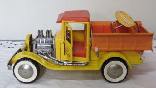 Stunning Vintage Rare Buddy L `Surf n Dump` Hot Rod Pressed Steel Surf Truck L: 27, 5 cm