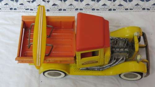 Stunning Vintage Rare Buddy L `Surf n Dump` Hot Rod Pressed Steel Surf Truck L: 27, 5 cm