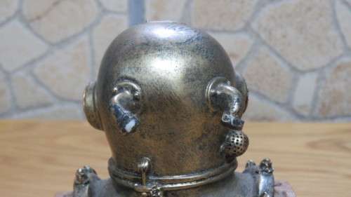 Interesting Vintage Mounted Desco MkV United States Navy Deep Sea Diving Helmet Paperweight H: 14 cm