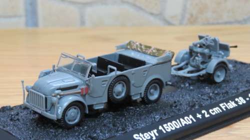 Boxed Amercom Collection Steyr 1500/A01 + 2cm Flak 1943 Military Vehicle Scale 1:72 L: 11,5cm