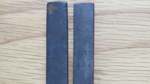 Two Beautiful Vintage Japanese Gold/Copper Inlay Iron Kozukas. Details in Description