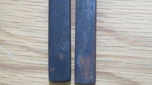Two Beautiful Vintage Japanese Gold/Copper Inlay Iron Kozukas. Details in Description