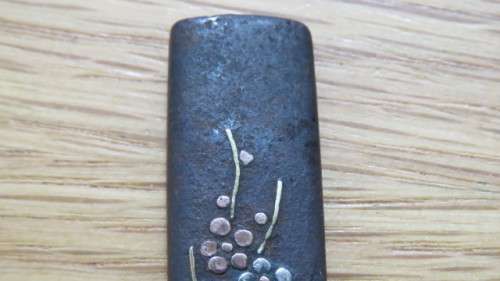 Two Beautiful Vintage Japanese Gold/Copper Inlay Iron Kozukas. Details in Description