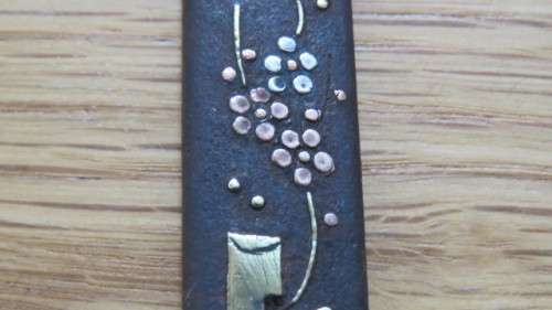 Two Beautiful Vintage Japanese Gold/Copper Inlay Iron Kozukas. Details in Description