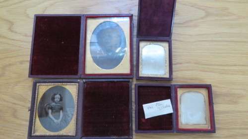 Lot of Three Victorian Ambrotypes and One Daguerreotype in Full Split Cases. Details in Description