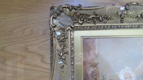 Framed Victorian Watercolour on Paper Girl Seated on Cushion Holding Toy. Unsigned. 39,5 x 35 cm