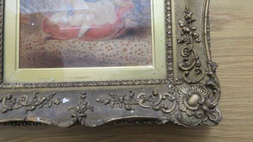 Framed Victorian Watercolour on Paper Girl Seated on Cushion Holding Toy. Unsigned. 39,5 x 35 cm