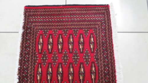 Beautiful Turkaman Geometric Pattern Red Rug 102 x 53 cm