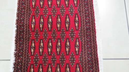 Beautiful Turkaman Geometric Pattern Red Rug 102 x 53 cm