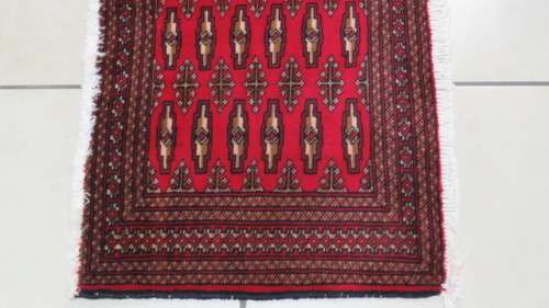 Beautiful Turkaman Geometric Pattern Red Rug 102 x 53 cm