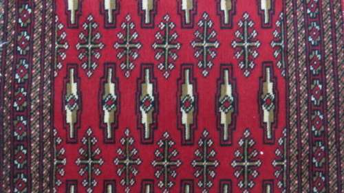 Beautiful Turkaman Geometric Pattern Red Rug 102 x 53 cm