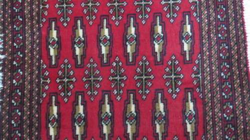 Beautiful Turkaman Geometric Pattern Red Rug 102 x 53 cm