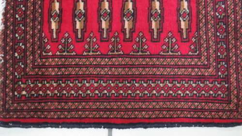 Beautiful Turkaman Geometric Pattern Red Rug 102 x 53 cm