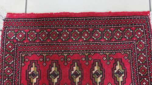 Stunning Turkaman Geometric Pattern Long Red Rug 138 x 59.5 cm