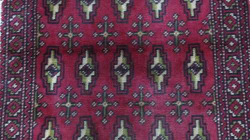 Stunning Turkaman Geometric Pattern Long Red Rug 138 x 59.5 cm