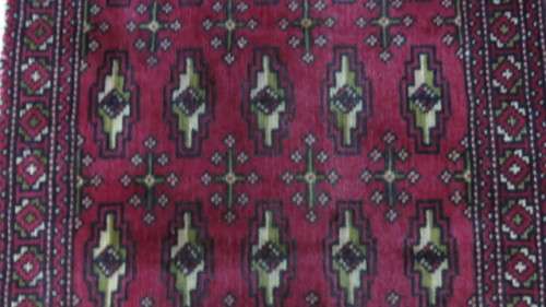 Stunning Turkaman Geometric Pattern Long Red Rug 138 x 59.5 cm