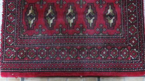 Stunning Turkaman Geometric Pattern Long Red Rug 138 x 59.5 cm