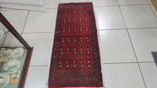 Stunning Turkaman Geometric Pattern Long Red Rug 138 x 59.5 cm