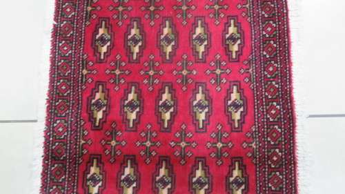 Stunning Turkaman Geometric Pattern Long Red Rug 138 x 59.5 cm