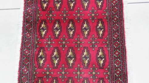 Stunning Turkaman Geometric Pattern Long Red Rug 138 x 59.5 cm