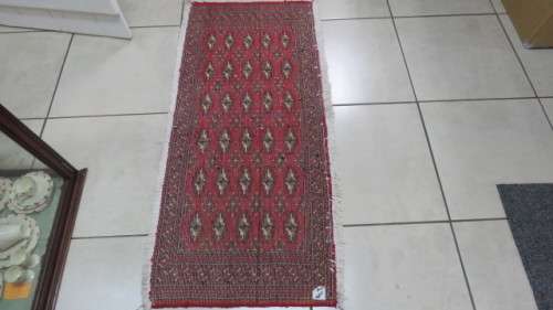 Stunning Turkaman Geometric Pattern Long Red Rug 138 x 59.5 cm