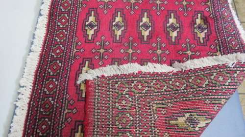 Stunning Turkaman Geometric Pattern Long Red Rug 138 x 59.5 cm