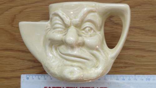 Stunning Vintage Sandland Ware `Before and After` Two Faced Shaving Mug With Brush H: 10 cm