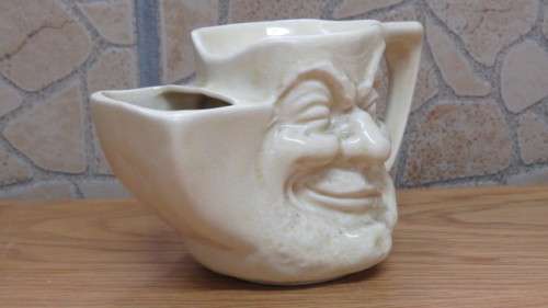 Stunning Vintage Sandland Ware `Before and After` Two Faced Shaving Mug With Brush H: 10 cm