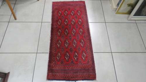 Beautiful Turkaman Geometric Pattern Red Rug 133 x 59 cm