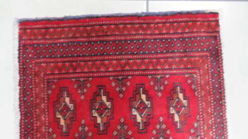 Beautiful Turkaman Geometric Pattern Red Rug 133 x 59 cm
