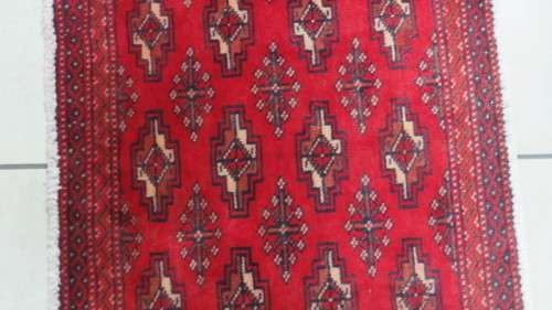 Beautiful Turkaman Geometric Pattern Red Rug 133 x 59 cm