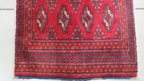 Beautiful Turkaman Geometric Pattern Red Rug 133 x 59 cm