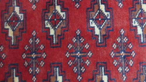 Beautiful Turkaman Geometric Pattern Red Rug 133 x 59 cm