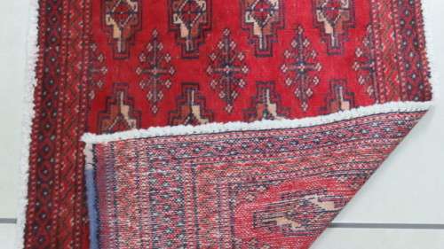 Beautiful Turkaman Geometric Pattern Red Rug 133 x 59 cm