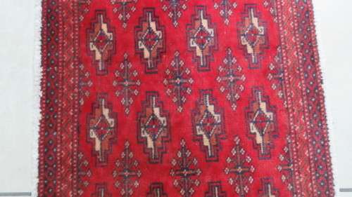 Beautiful Turkaman Geometric Pattern Red Rug 133 x 59 cm