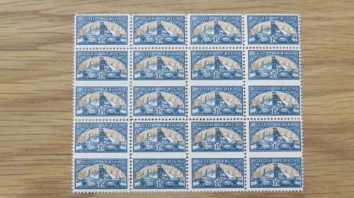 Block of Twenty Unused English/Afrkaans 1936 Union of South Africa 1 1/2d Stamps.