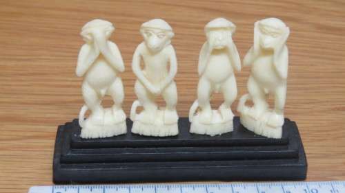 Cute Vintage Four Wise Monkeys on Stand Ornament Made in Italy L: 10 cm