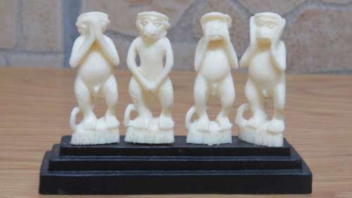 Cute Vintage Four Wise Monkeys on Stand Ornament Made in Italy L: 10 cm