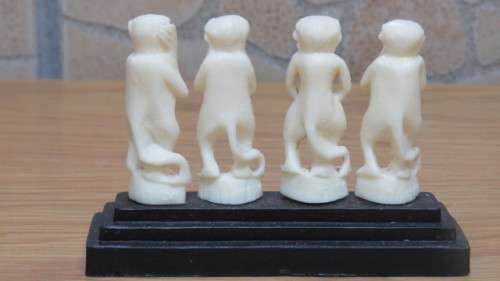 Cute Vintage Four Wise Monkeys on Stand Ornament Made in Italy L: 10 cm