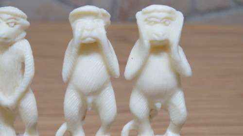 Cute Vintage Four Wise Monkeys on Stand Ornament Made in Italy L: 10 cm